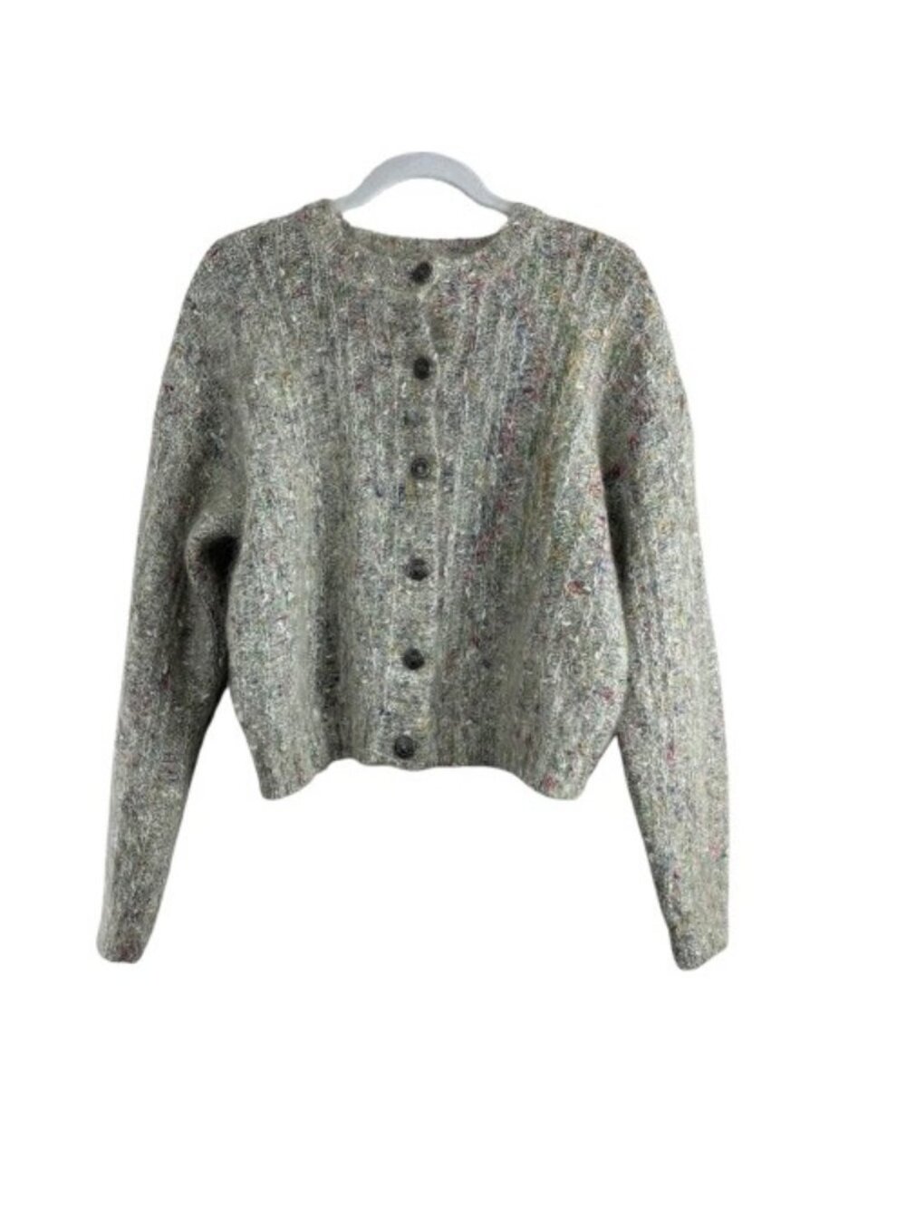 Vintage 90s BEST American Confetti Mohair Cardigan Fuzzy Rainbow Large